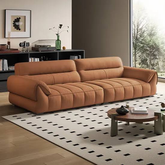 Bespoke L-shaped couch in natural textured linen weave