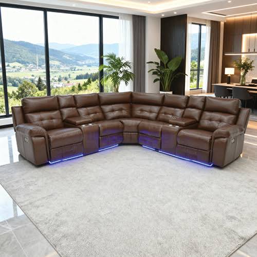 Luxury recliner corner unit with ergonomic head and leg support